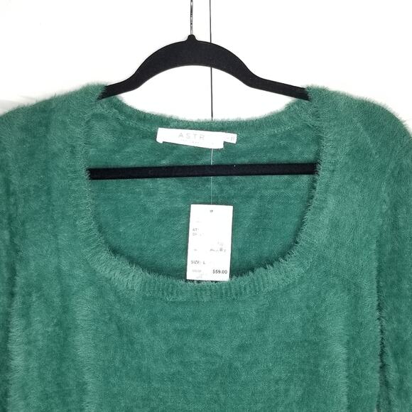 ASTR The Label Fuzzy Crop Sweater Green Size Large - Picture 10 of 12